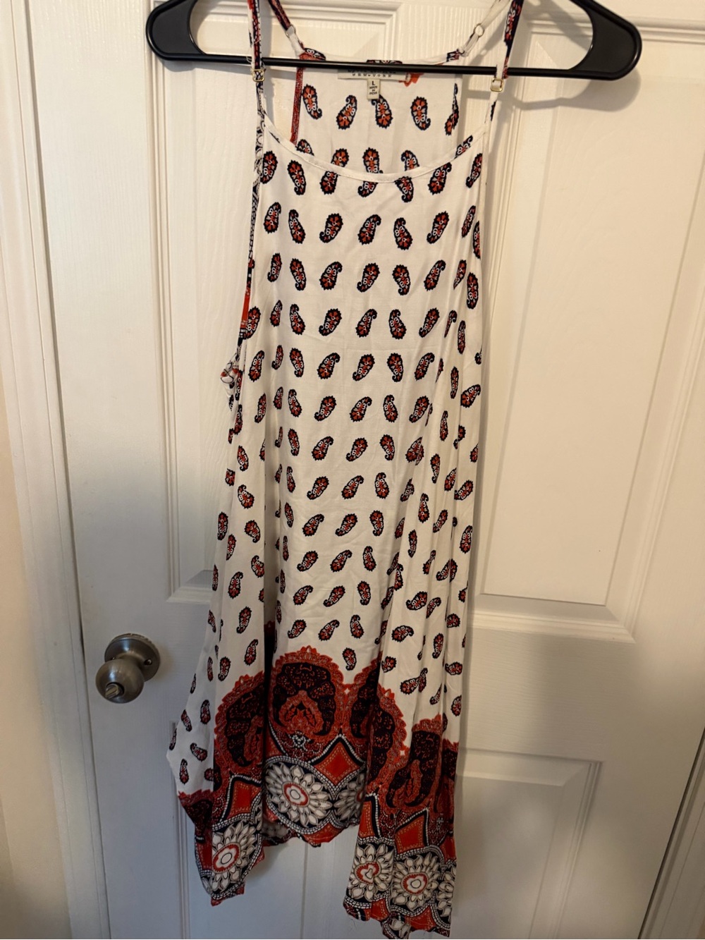 Bohemian White Maxi Dress with Red Paisley Border